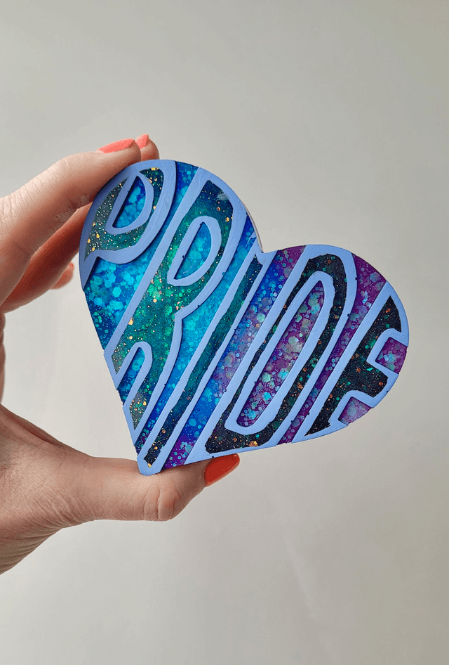 PRIDE Heart - Outlined, Purple Glitter Heart Ornament