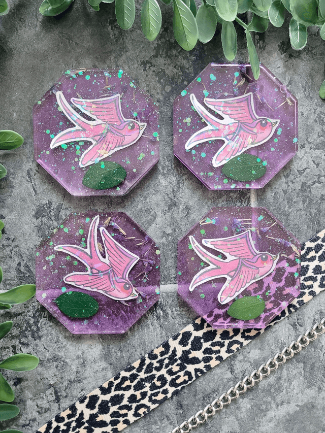 Coaster - Pink & Purple Swallow
