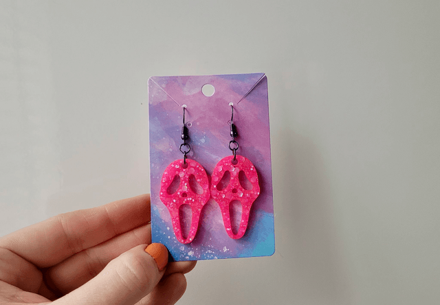 Earrings | Ghostface - Scream - Hot Pink Glitter Earrings | Stainless Steel Hooks - Gunmetal Black Hooks