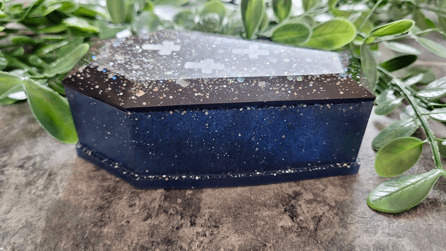 Grey-Black Coffin Trinket Box with Silver Holographic Glitter. Bottom only - no lid