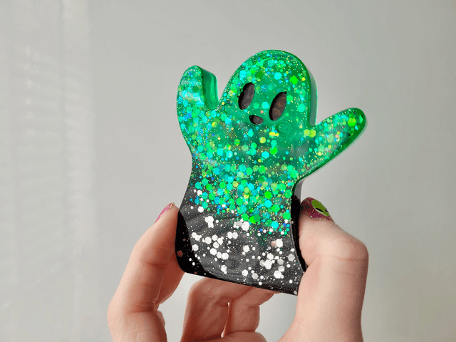 Ghost Ornament - Black to Bold Green Ombré with Chunky Glitter