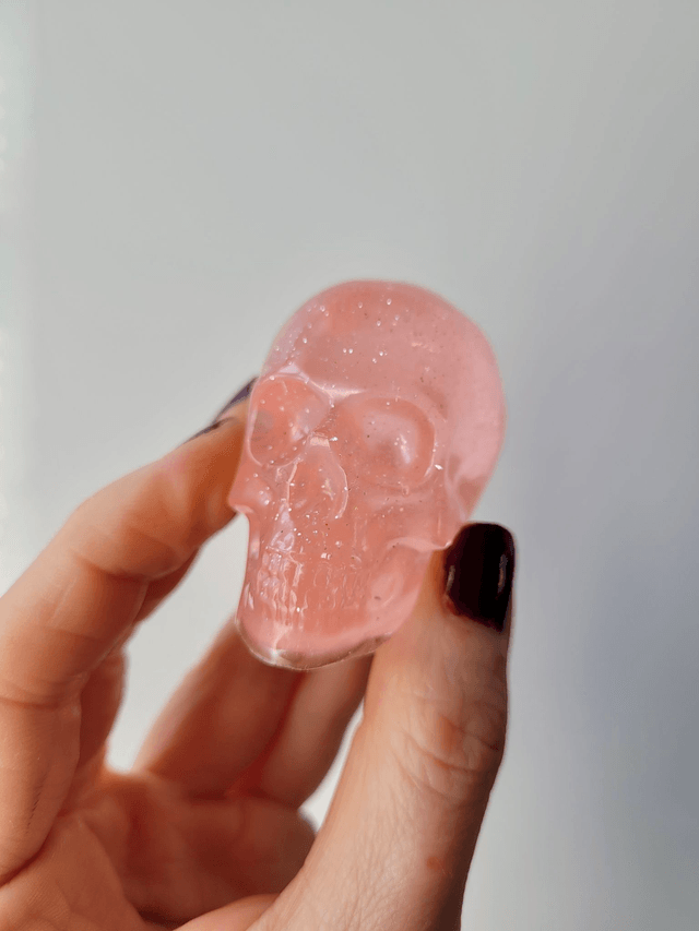 Skull Ornament - Medium - Peachy Pink Glitter