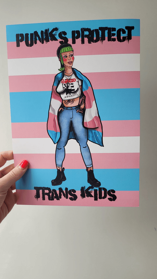 Punks Protect Trans Kids – A4 Art Print - Punk Print
