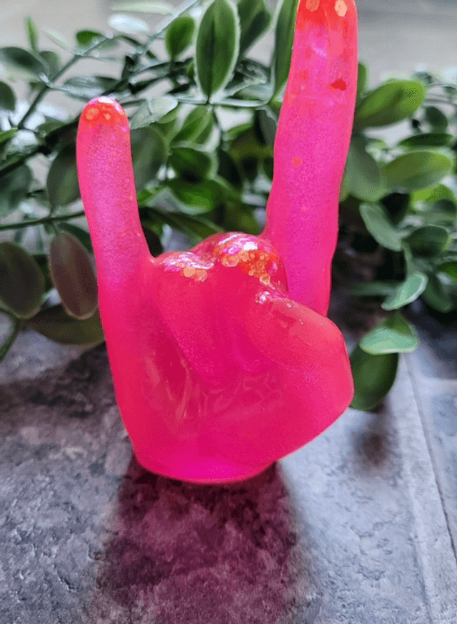 Rock On Hand Ornament – Hot Pink Glitter