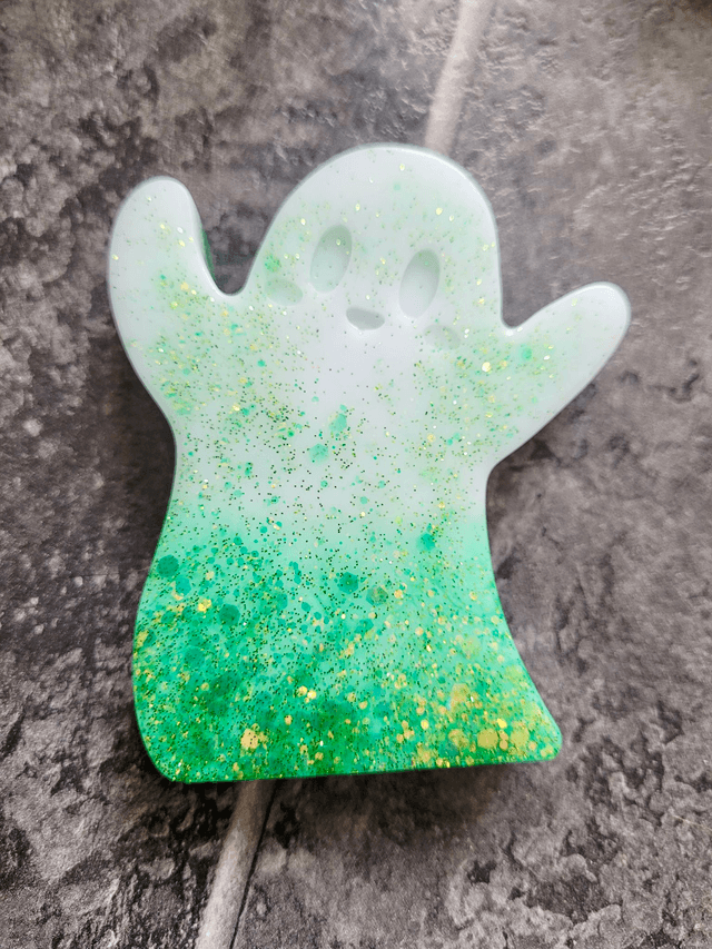 Ghost Ornament - White to Green Ombré, Gold & Green Glitter 