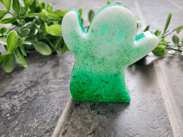 Ghost Ornament - White to Green Ombré, Gold & Green Glitter 