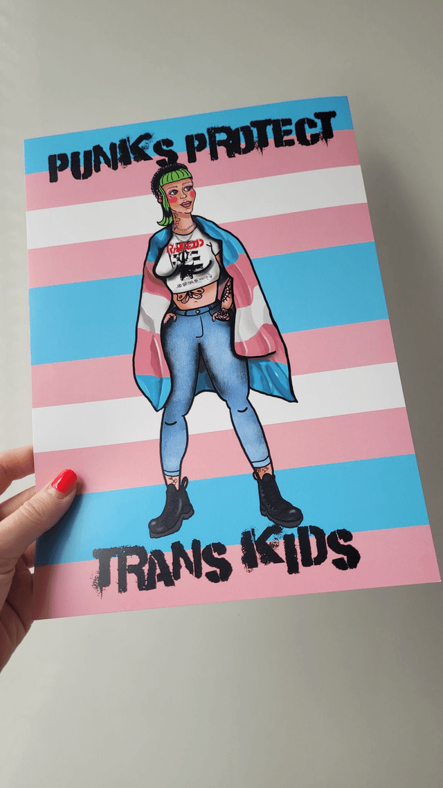 Punks Protect Trans Kids – A4 Art Print - Punk Print
