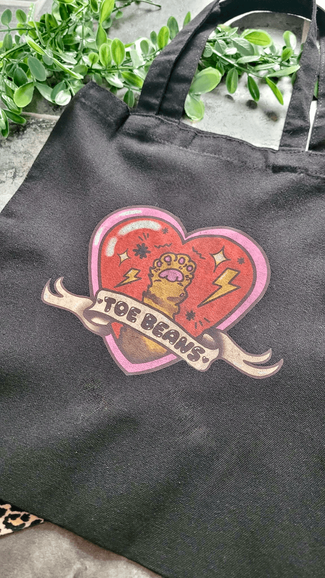Toe Beans Black Tote Bag – Grunge Distressed Version