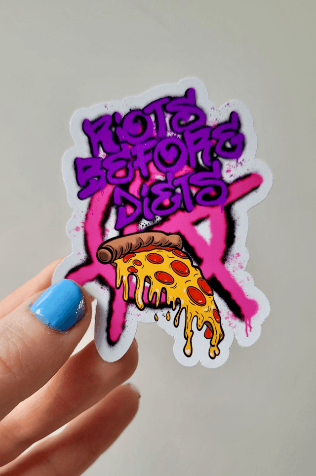 Riots Before Diets Punk Pizza Sticker – Glossy Vinyl