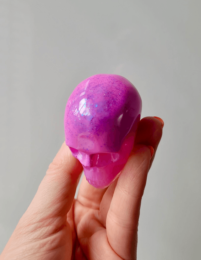 Skull Ornament - Medium - Pink with Purple Glitter