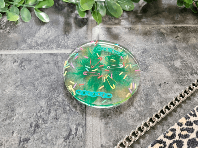Coaster - Punk Safety Pins & Green Swirls
