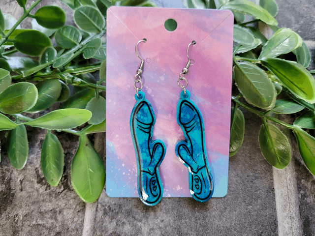 Earrings | Blue Glitter Tie-Dye Swirl  Glitter Rabbit Vibrator Earrings | Stainless Steel Hooks