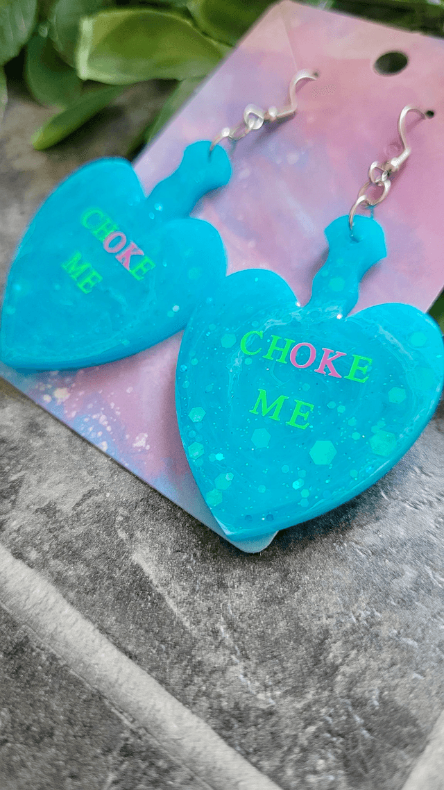 Earrings | CHOKE ME Blue Glitter Swirl Heart Paddle Earrings - Pink and Black Swirl Glitter  | Stainless Steel Hooks