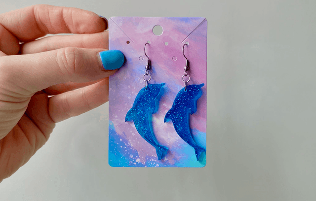 Earrings | Blue Glitter Dolphins | Stainless Steel Hooks