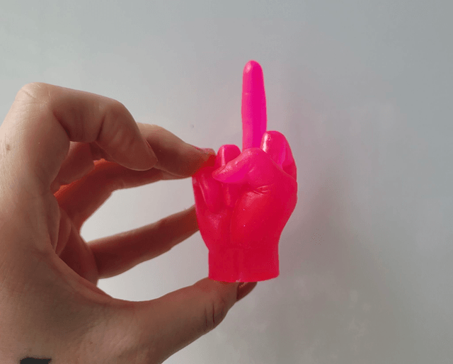 Middle Finger Hand Ornament – Bright Pink Glitter 
