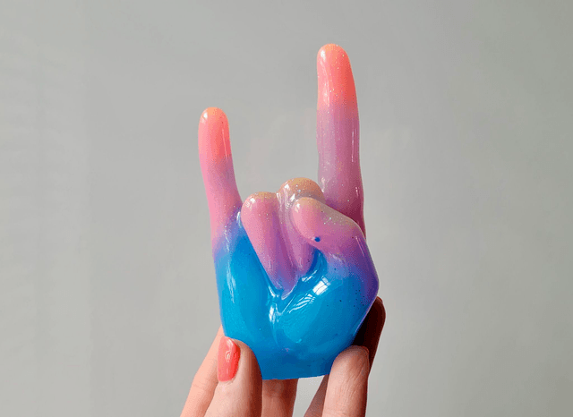 Rock On Hand Ornament – Pastel Pink & Blue Glitter