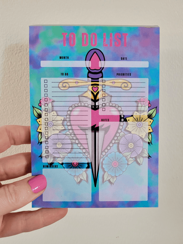 Heart & Dagger Floral A6 To Do List Notepad