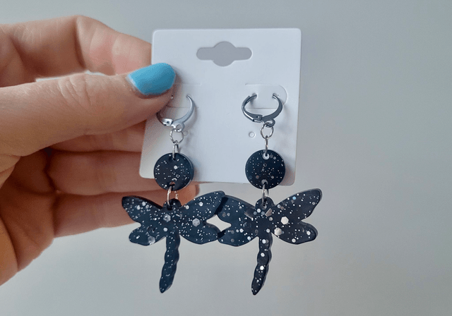 Black Dragonfly Glitter Earrings – Gothic Statement Jewellery