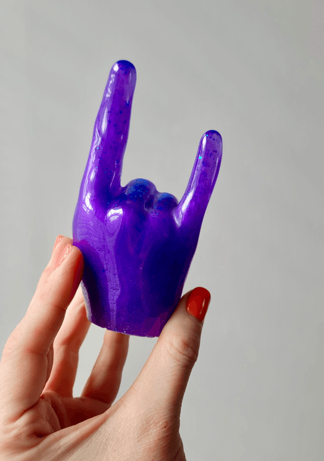 Rock On Hand Ornament – Purple & Blue Glitter
