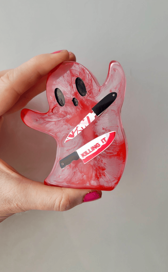 Ghost Ornament - ‘Killing It’ Bloody Horror Ghost with Knives