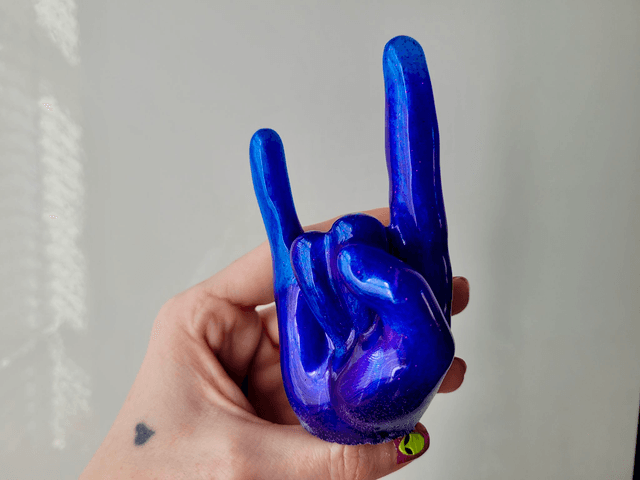 Rock On Hand Ornament – Blue & Purple Glitter - Ring Holder
