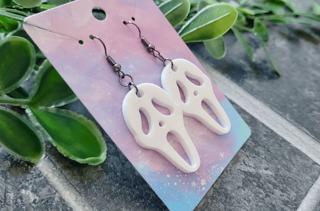 Earrings | Ghostface - Scream - White Holographic Earrings | Stainless Steel Hooks - Gunmetal Black