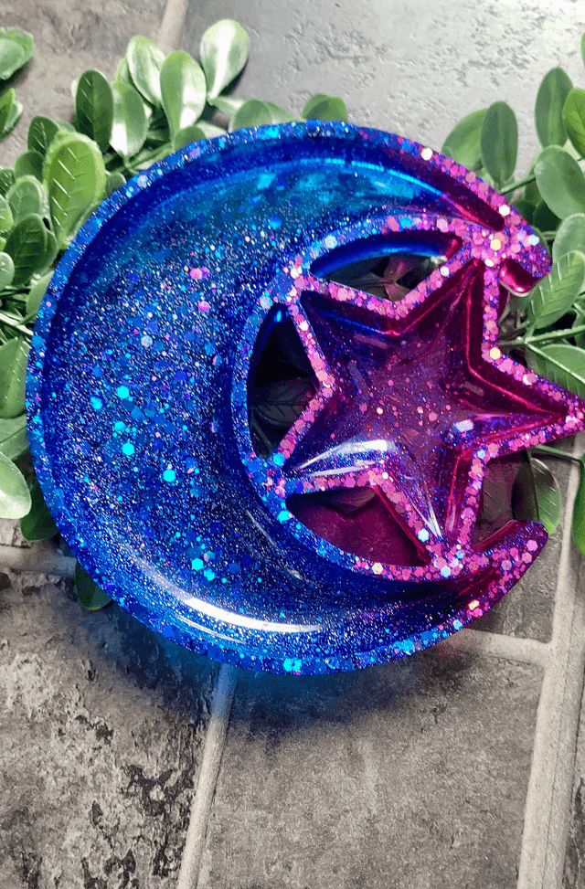 Trinket Tray - Celestial Moon & Star Dish - Blue & Pink