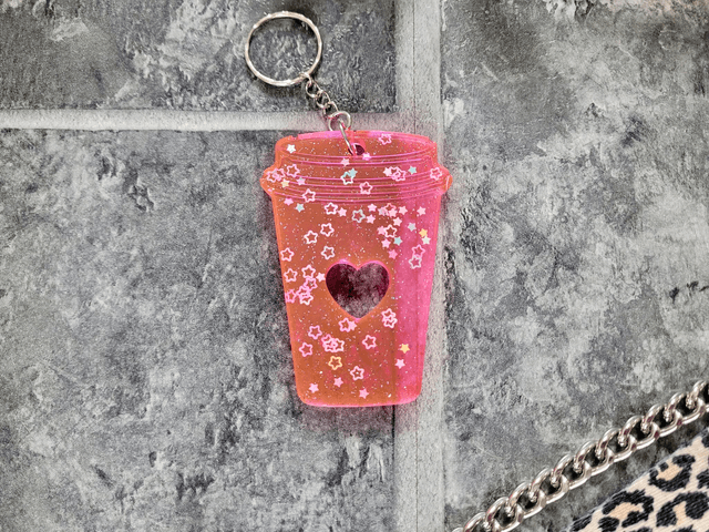 Glittery Star Coffee Cup Keychain Keyring