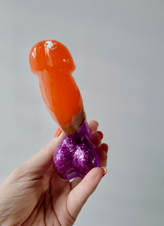 Penis Ornament - Halloween - Orange, gold and purple glitter - 12cm