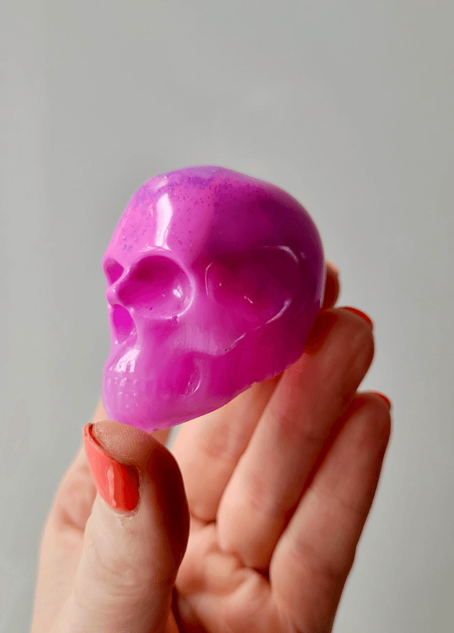 Skull Ornament - Medium - Pink with Purple Glitter