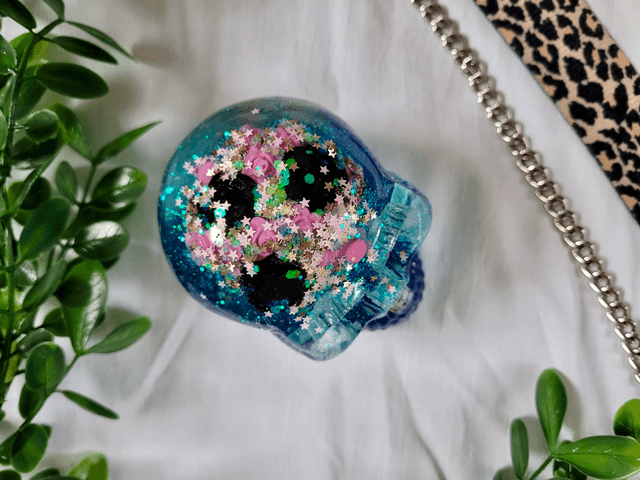 Skull Ornament - Large - Glitter Blue