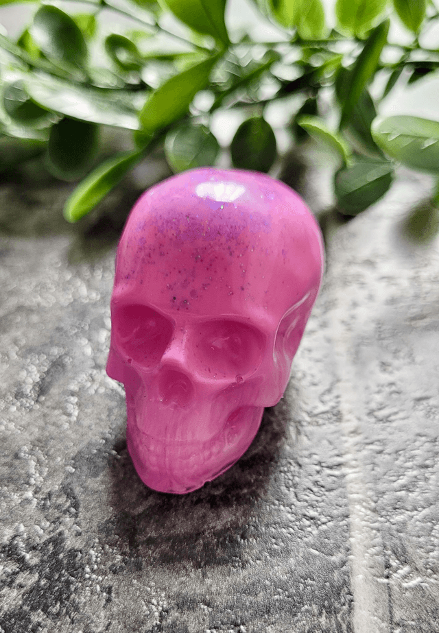 Skull Ornament - Medium - Pink with Purple Glitter