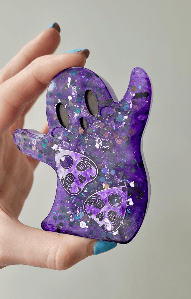 Ghost Ornament - Purple Glitter with Ouija Planchette