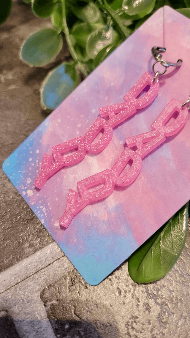 Earrings | DADDY - Light Pink Glitter | Stainless Steel Lever back Hoops