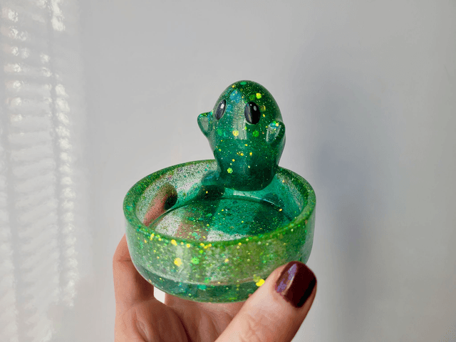 Ghost Trinket Tray Pot – Green & Gold Glitter - or Tealight Holder