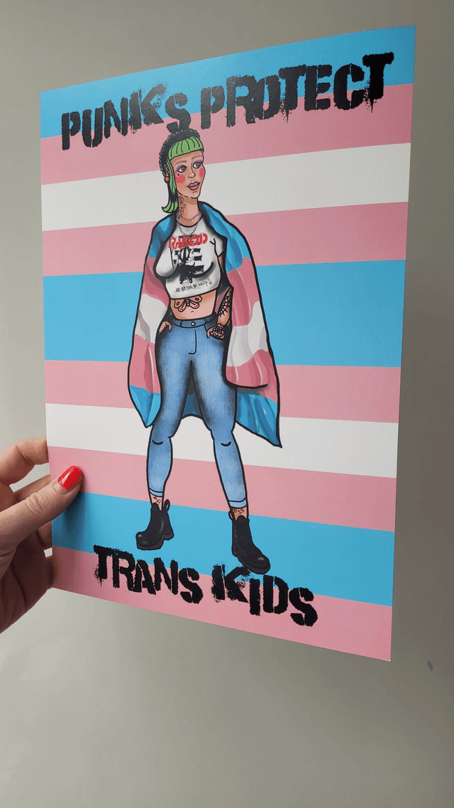 Punks Protect Trans Kids – A4 Art Print - Punk Print