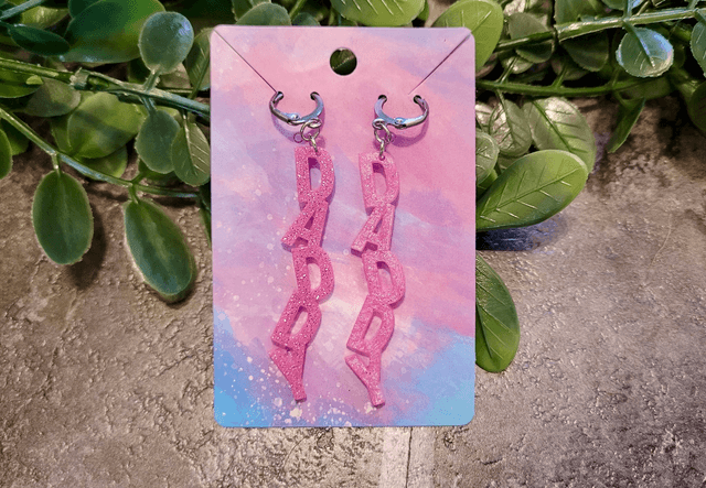 Earrings | DADDY - Light Pink Glitter | Stainless Steel Lever back Hoops