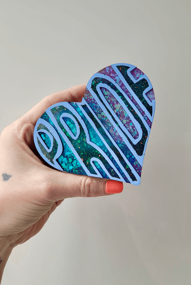 PRIDE Heart - Outlined, Purple Glitter Heart Ornament