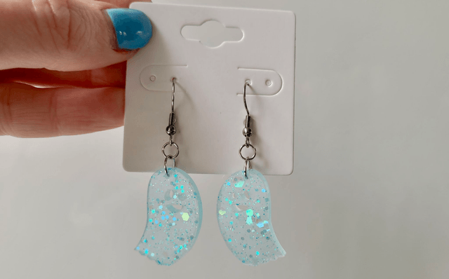 Earrings | Spooky Ghost Blue - White Glitter | Stainless Steel Hooks or Hoops