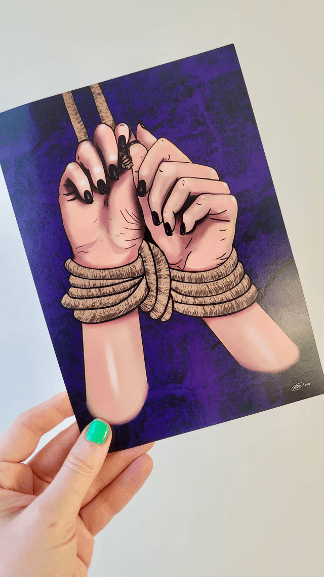 ‘Bound’ A5 Art Print - Hands Tied Rope Bondage Illustration 