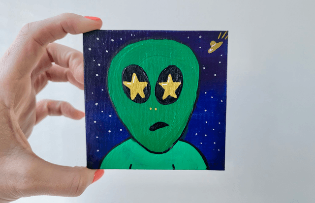 Original Mini Canvas Painting – Starry Eyed Alien