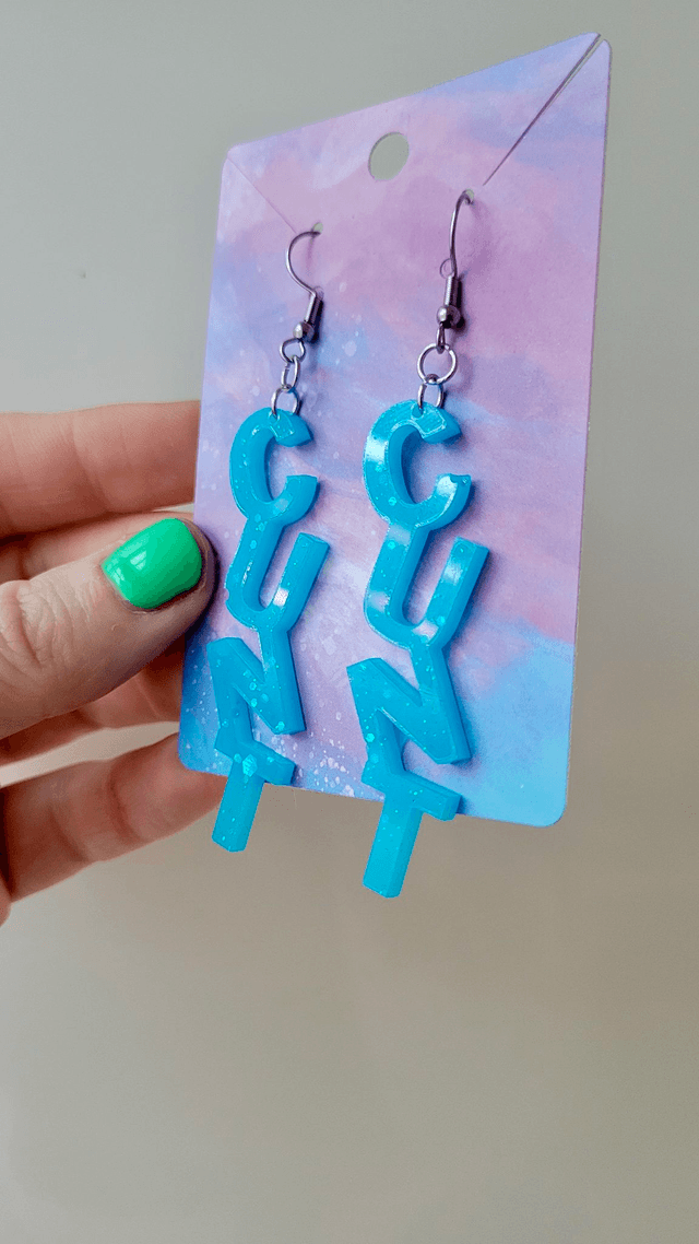 Earrings- CUNT Earrings - Sweary Teal Blue Glitter | Stainless Steel Hooks