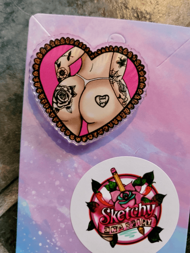 Good Girl Bum Tattoo Heart - Butt Acrylic Pin Badge