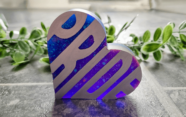 PRIDE Heart - Silver Text, Blue and Purple Glittery Heart Ornament