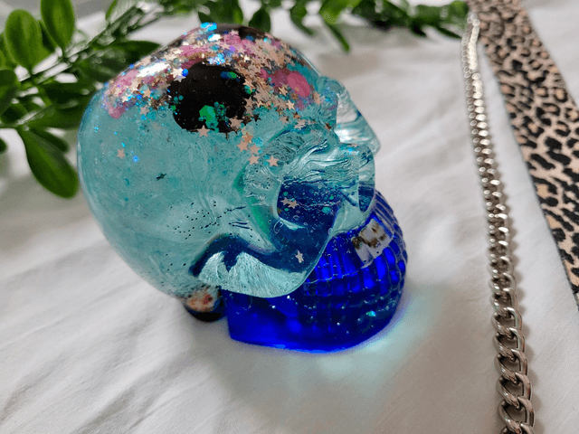 Skull Ornament - Large - Glitter Blue