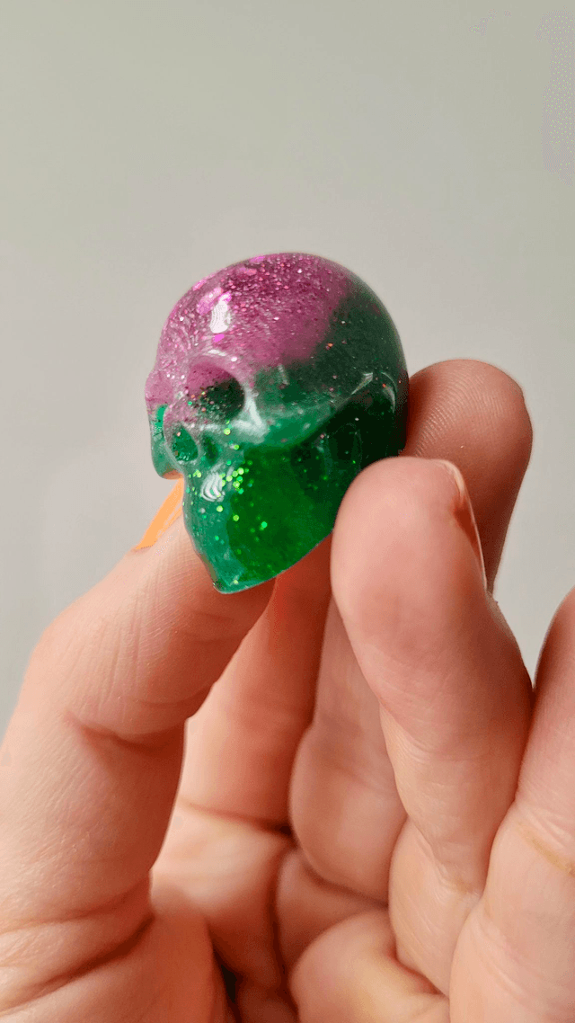 Skull Ornament - Mini - Pink and Green Glitter