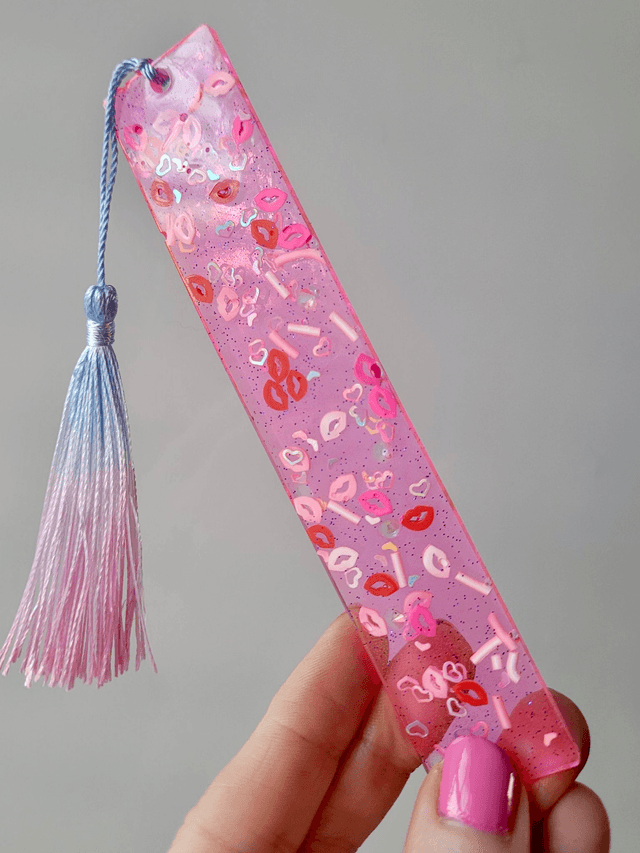 Pink and Red Kisses Glitter Bookmark