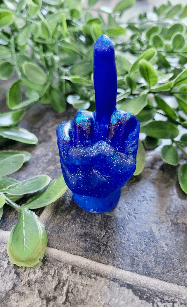 Middle Finger Hand Ornament – Blue Glitter