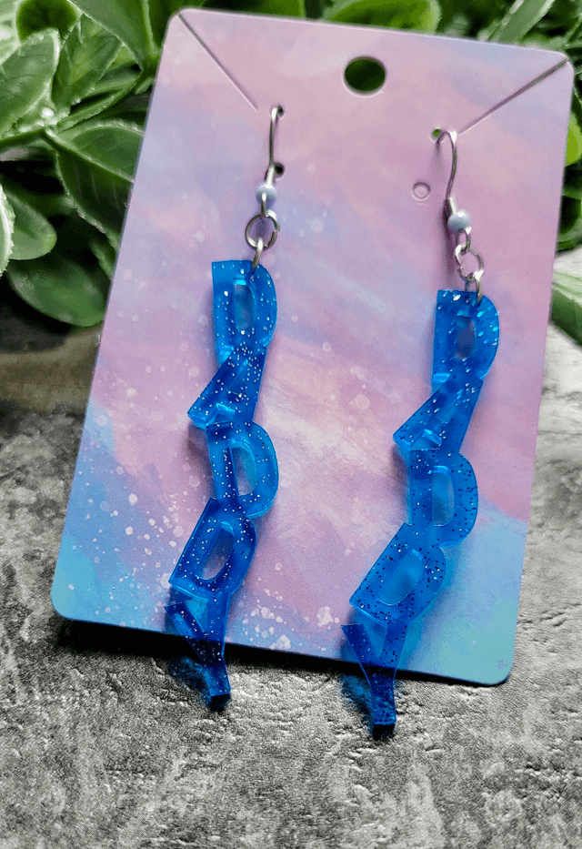 Earrings | DADDY - Blue with Silver Glitter | Stainless Steel Hooks