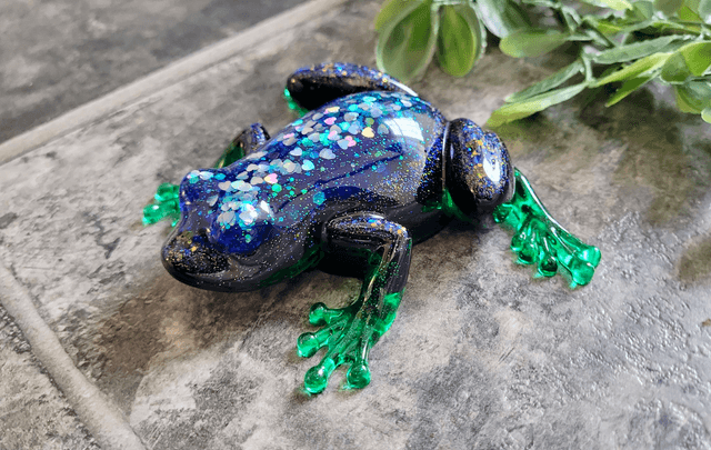 Frog Ornament – Glitter Hearts, Blue, Black & Green